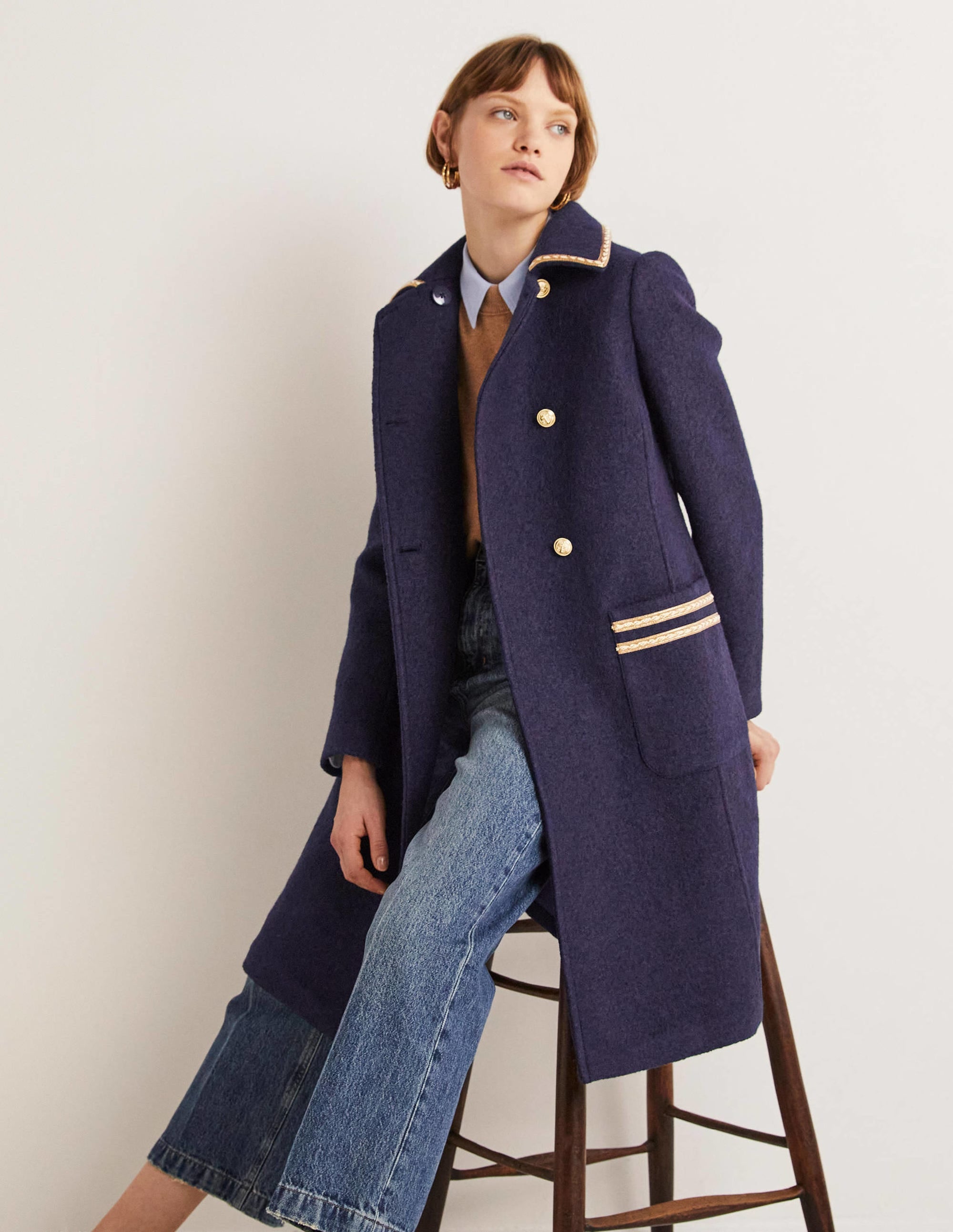 Double Breasted Military Coat-Marineblau - Image 4