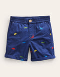 Smarte Shorts zum Hochkrempeln-Dinosaurier Stickerei Marineblau