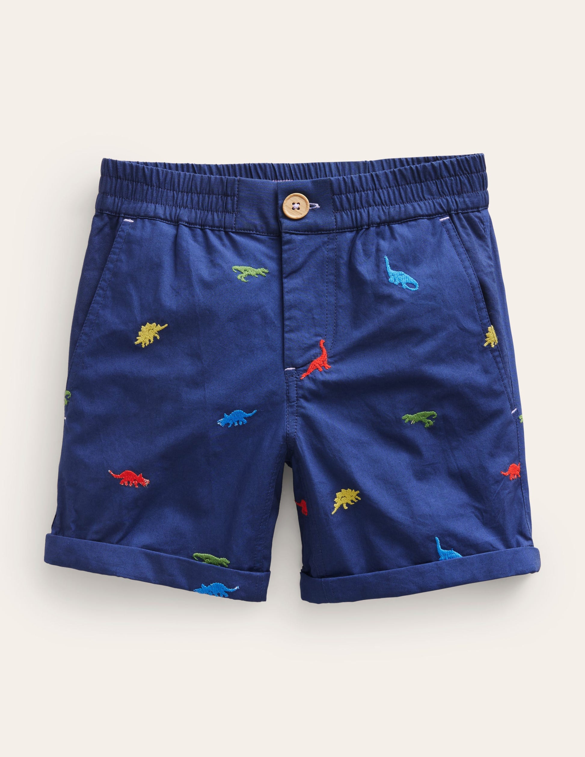 Smarte Shorts zum Hochkrempeln-Dinosaurier Stickerei Marineblau-1