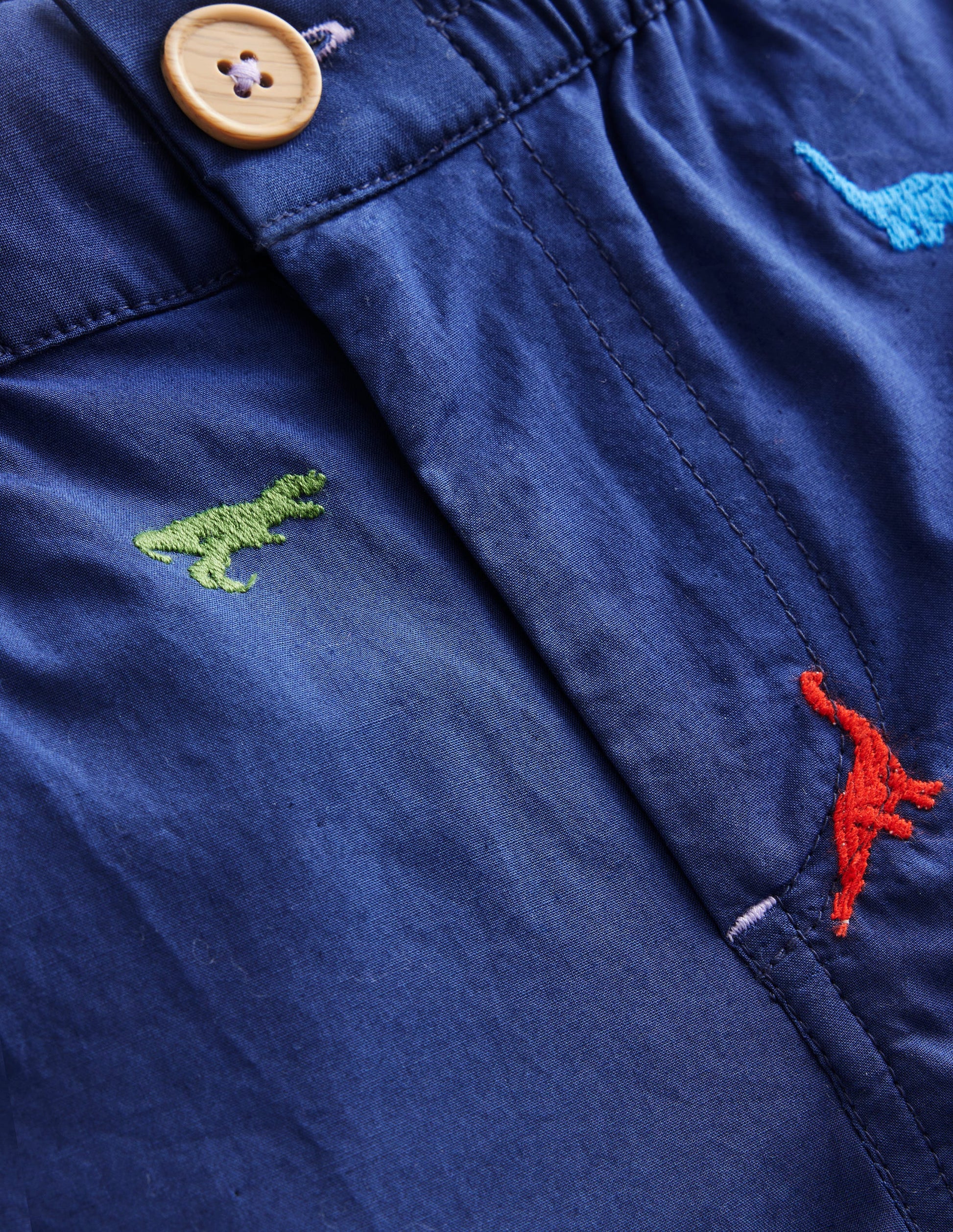 Smarte Shorts zum Hochkrempeln-Dinosaurier Stickerei Marineblau-3