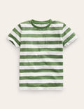 Striped Washed Slub T-shirt-Green/Ivory