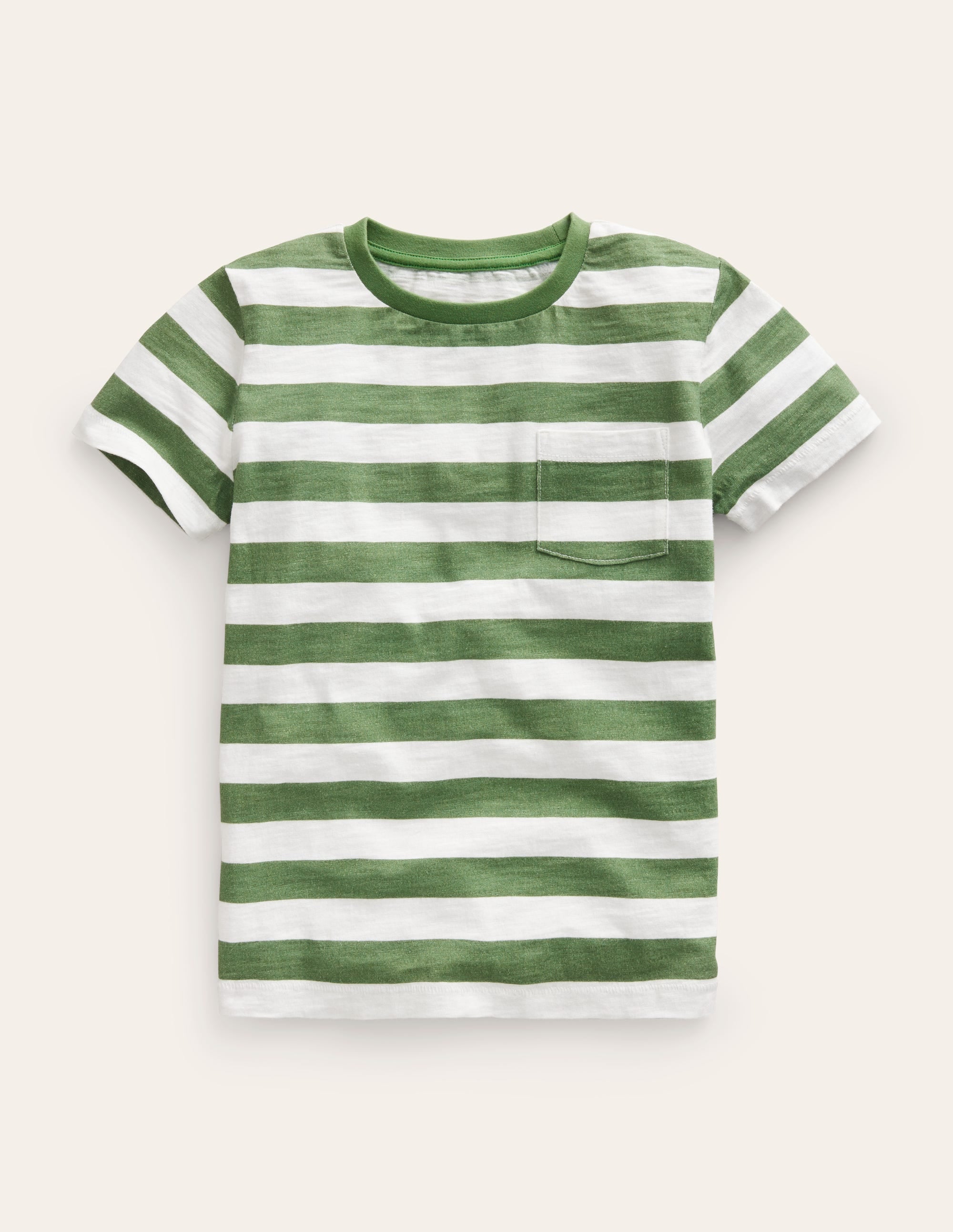 Striped Washed Slub T-shirt-Green/Ivory - Image 1