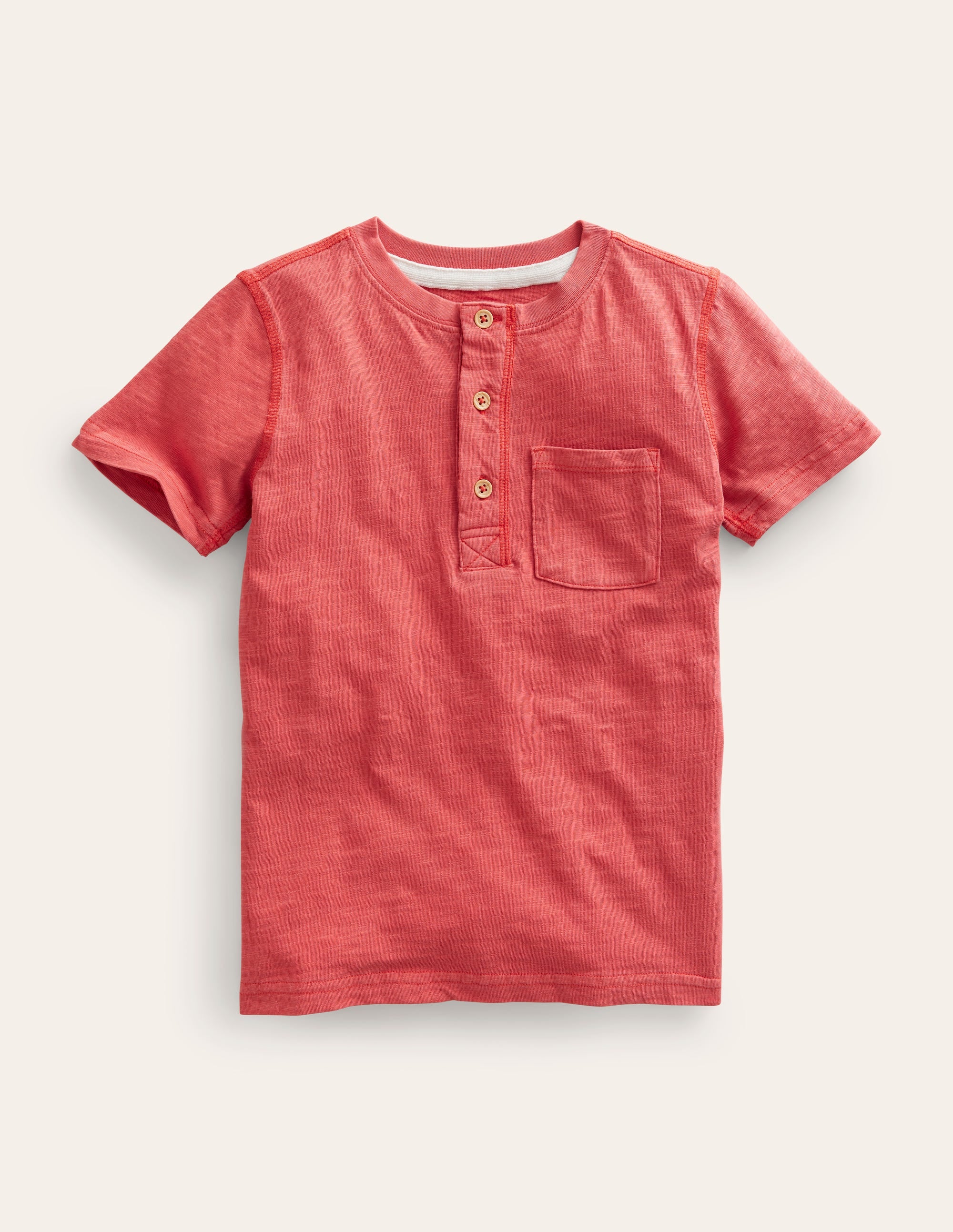 Washed Cotton Henley T-shirt-Peppadew Red - Image 1