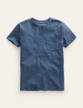T-shirt délavé en tissu flammé-Bleu robot