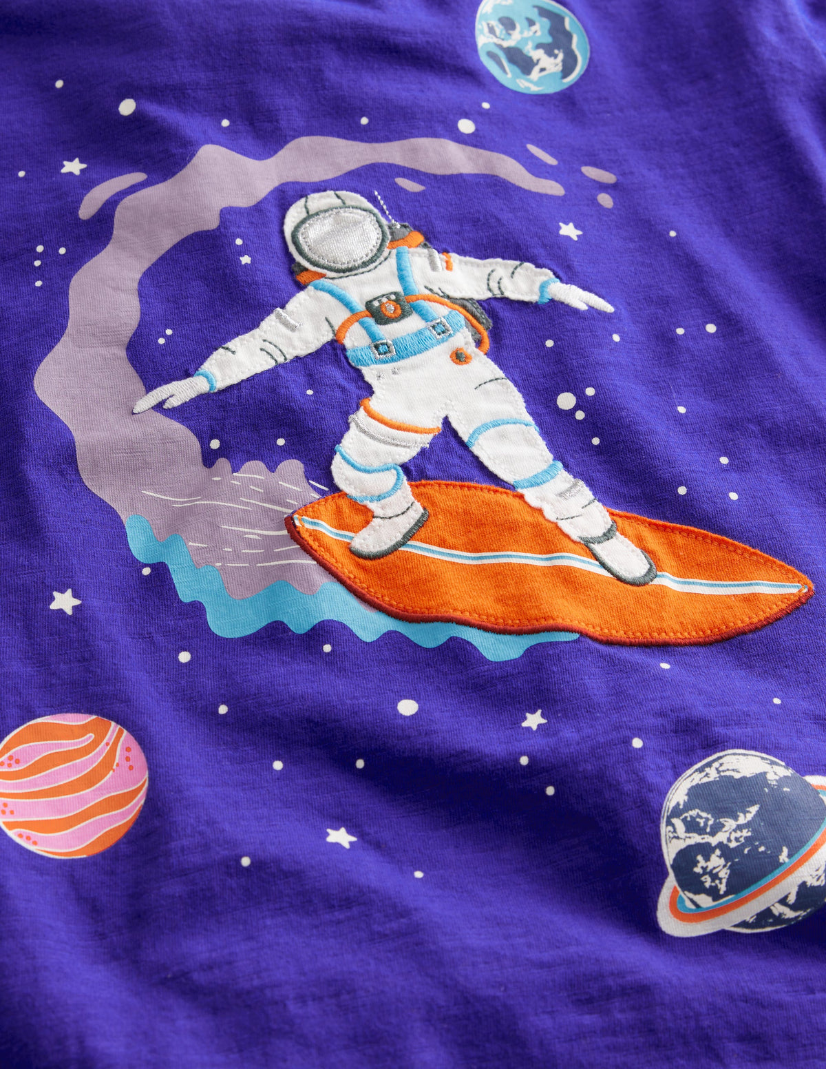 T-Shirt aus Baumwolle mit Weltraum-Druck-Blau Meliert Surfer-3