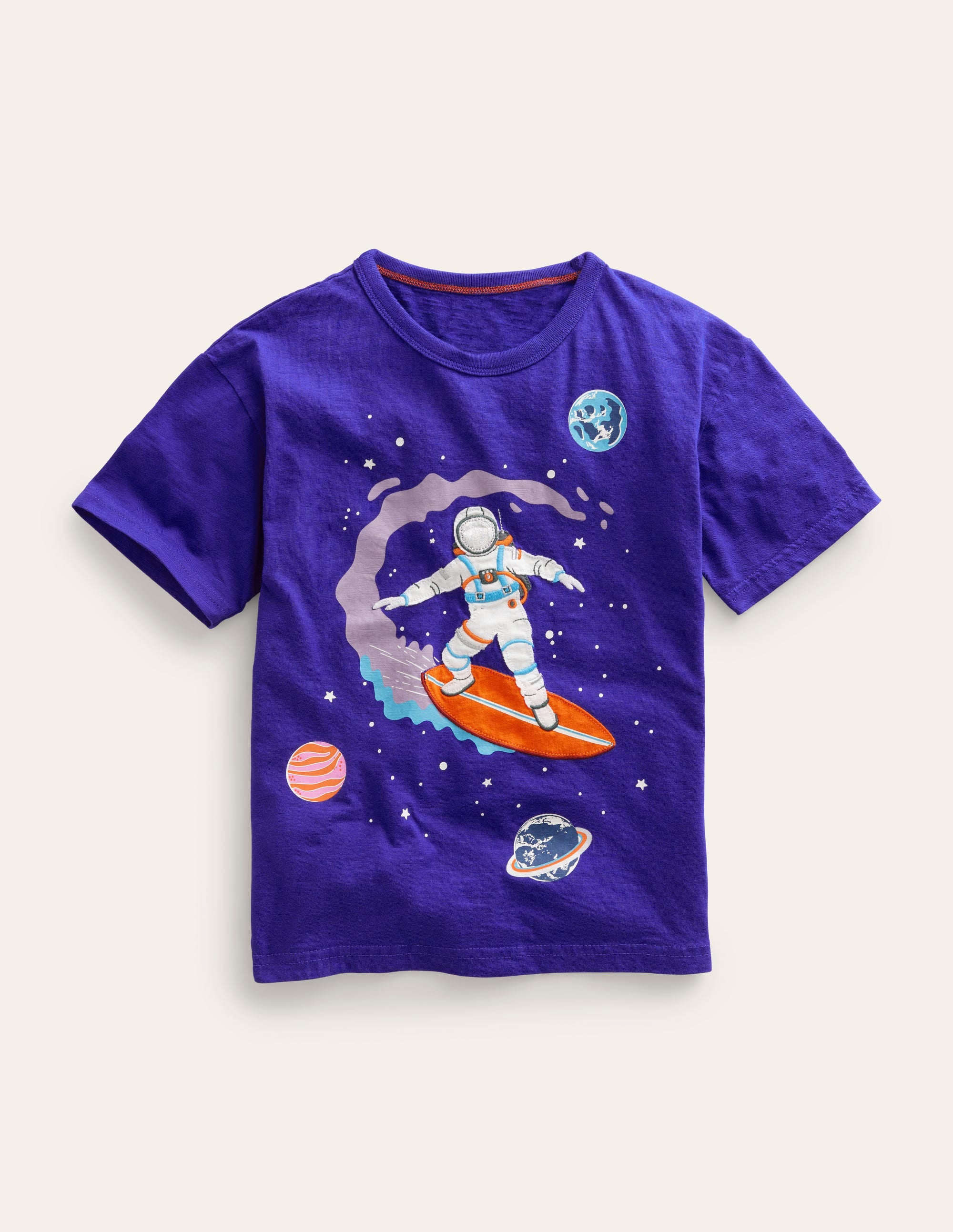 T-Shirt aus Baumwolle mit Weltraum-Druck-Blau Meliert Surfer - Image 1