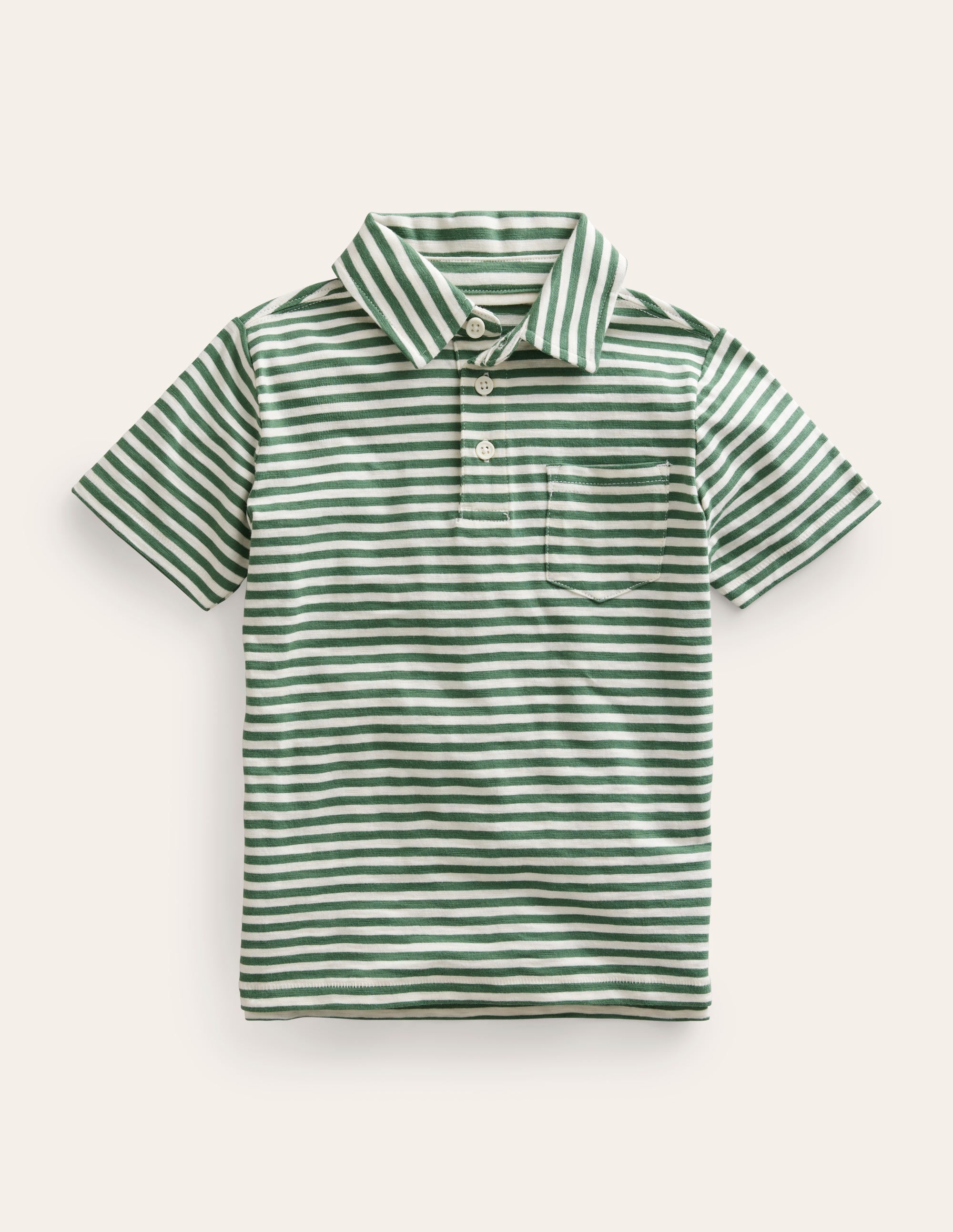 Gestreiftes Poloshirt aus Flammgarn-Baumwolle-Rosmarin/Naturweiß - Image 1