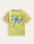 T-Shirt mit Libellen-Applikation-Stachelbeerengelb