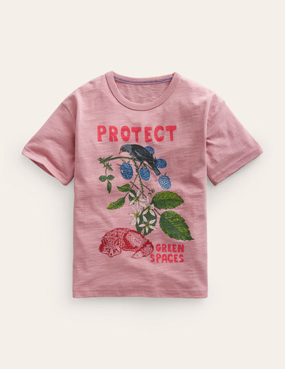Lässiges T-Shirt mit Öko-Druck-Mandelrosa Protect-2