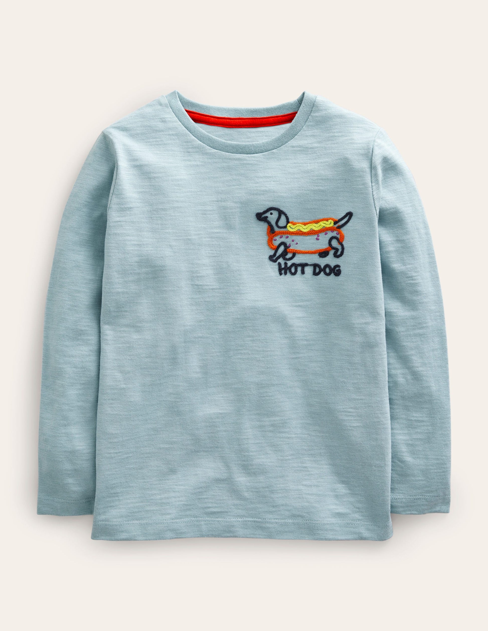 T-Shirt mit aufgesticktem Logo-Blauer Hotdog-1