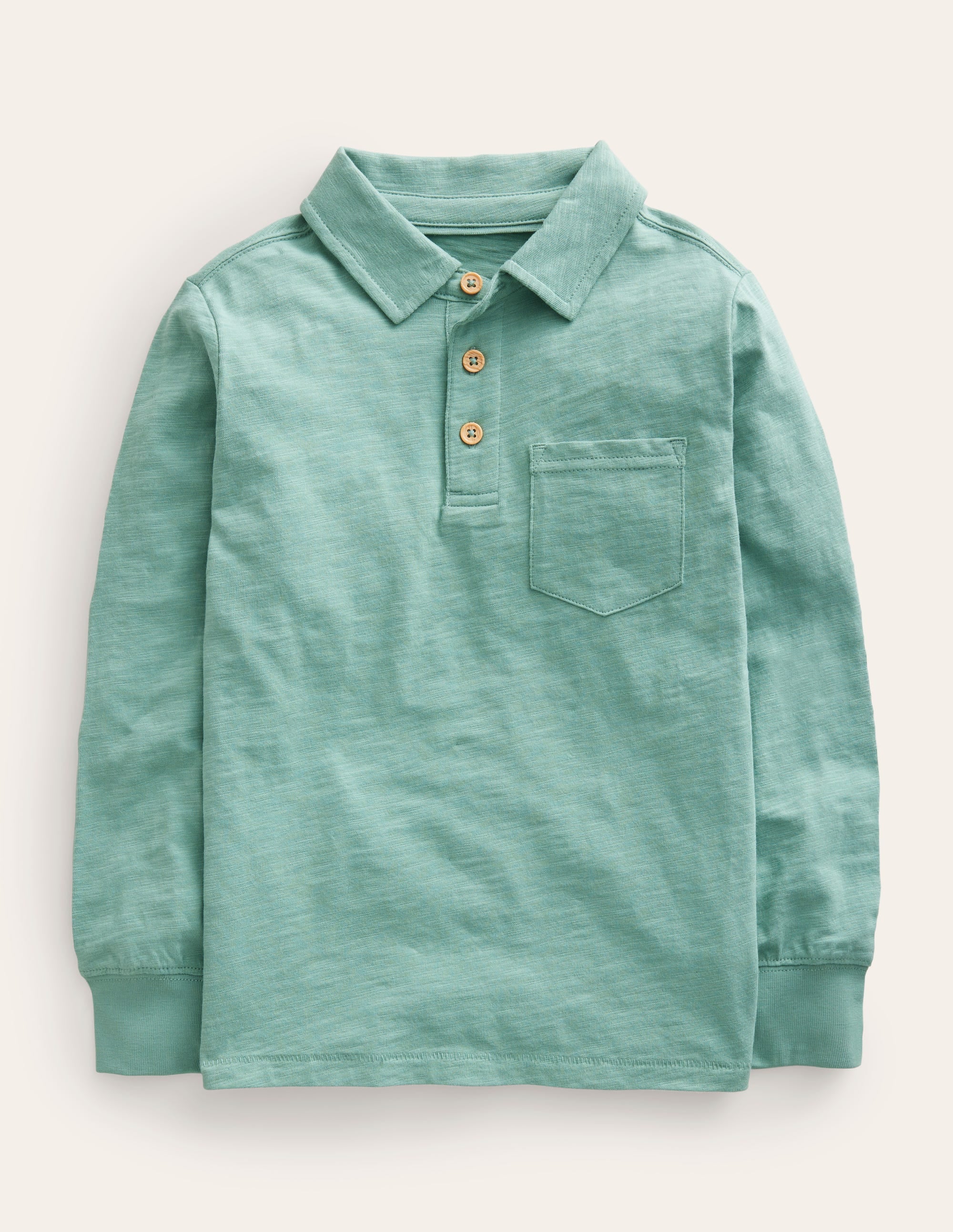 Langärmliges Flammgarn-Poloshirt-Rauchgrün - Image 1