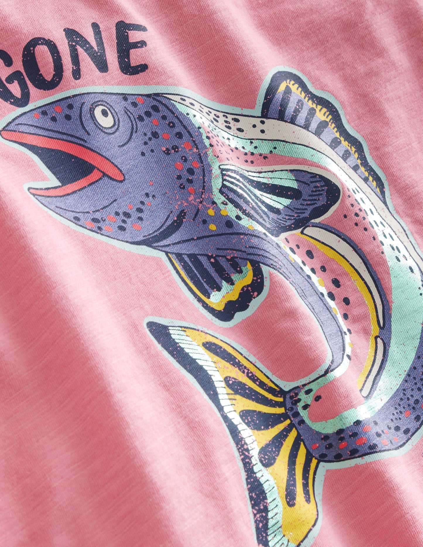 T-Shirt mit Metallic-Druck „Gone Fishing”-Karussellrosa