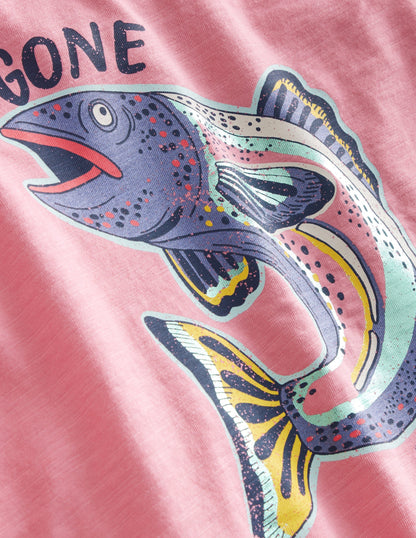 T-Shirt mit Metallic-Druck „Gone Fishing”-Karussellrosa-4
