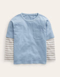 Langärmliges T-Shirt im Lagenlook-Kiesblau
