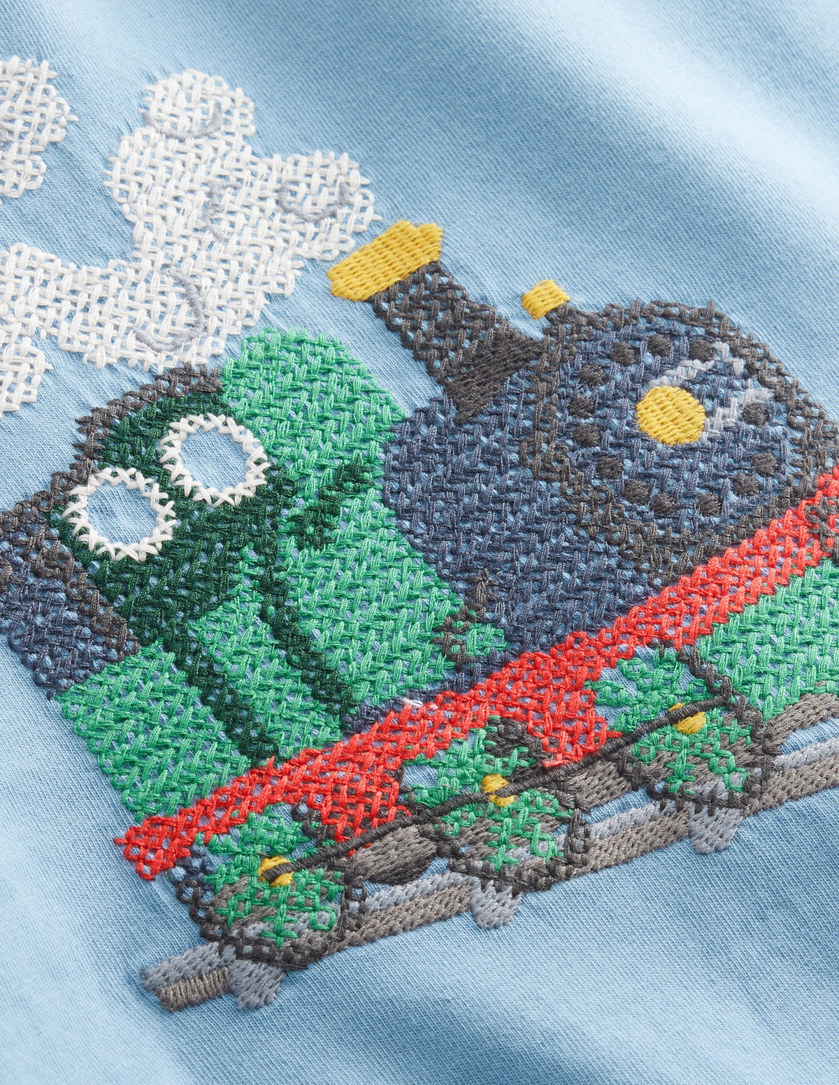 Baumwoll-T-Shirt mit Kreuzstich-Kiesblau Eisenbahn - Image 3
