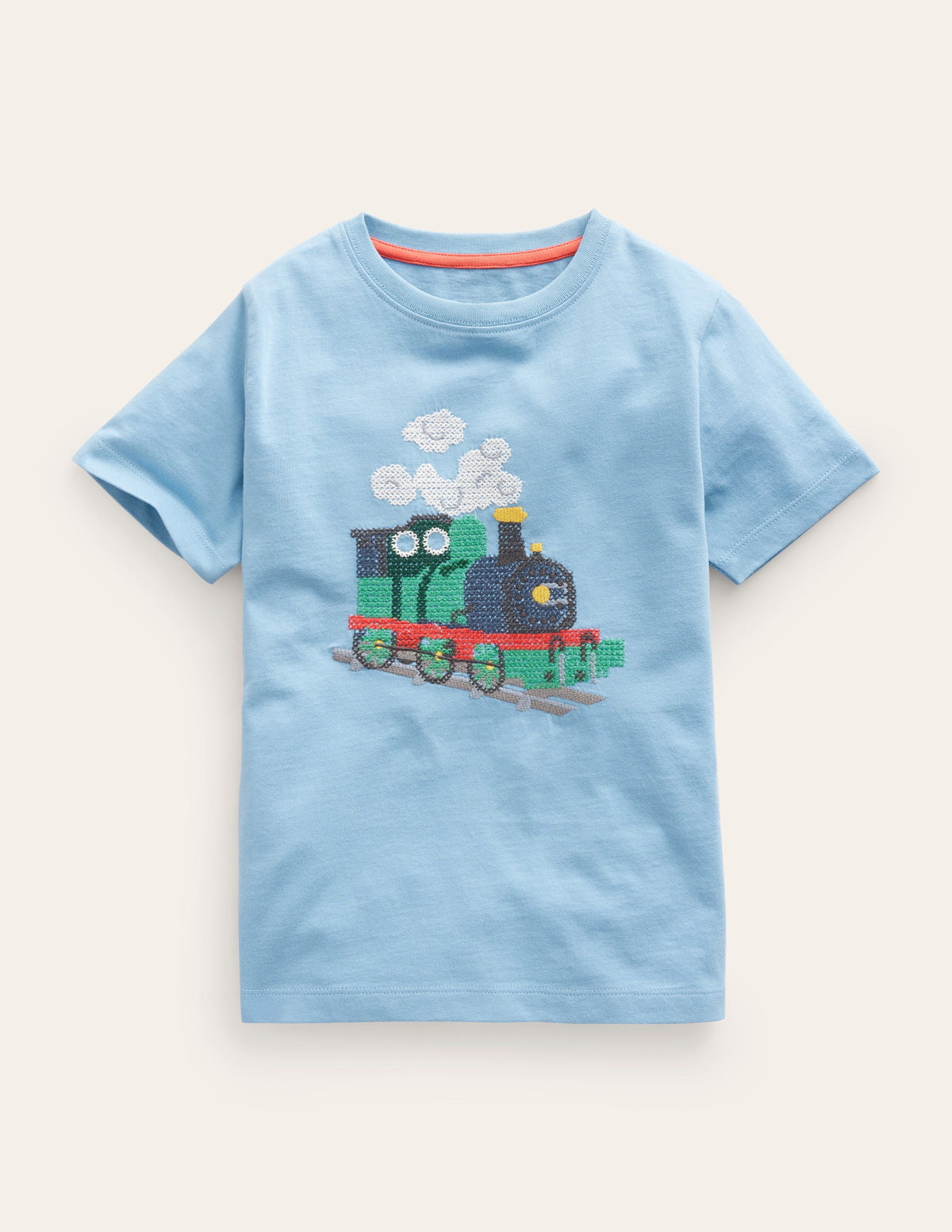 Baumwoll-T-Shirt mit Kreuzstich-Kiesblau Eisenbahn - Image 1