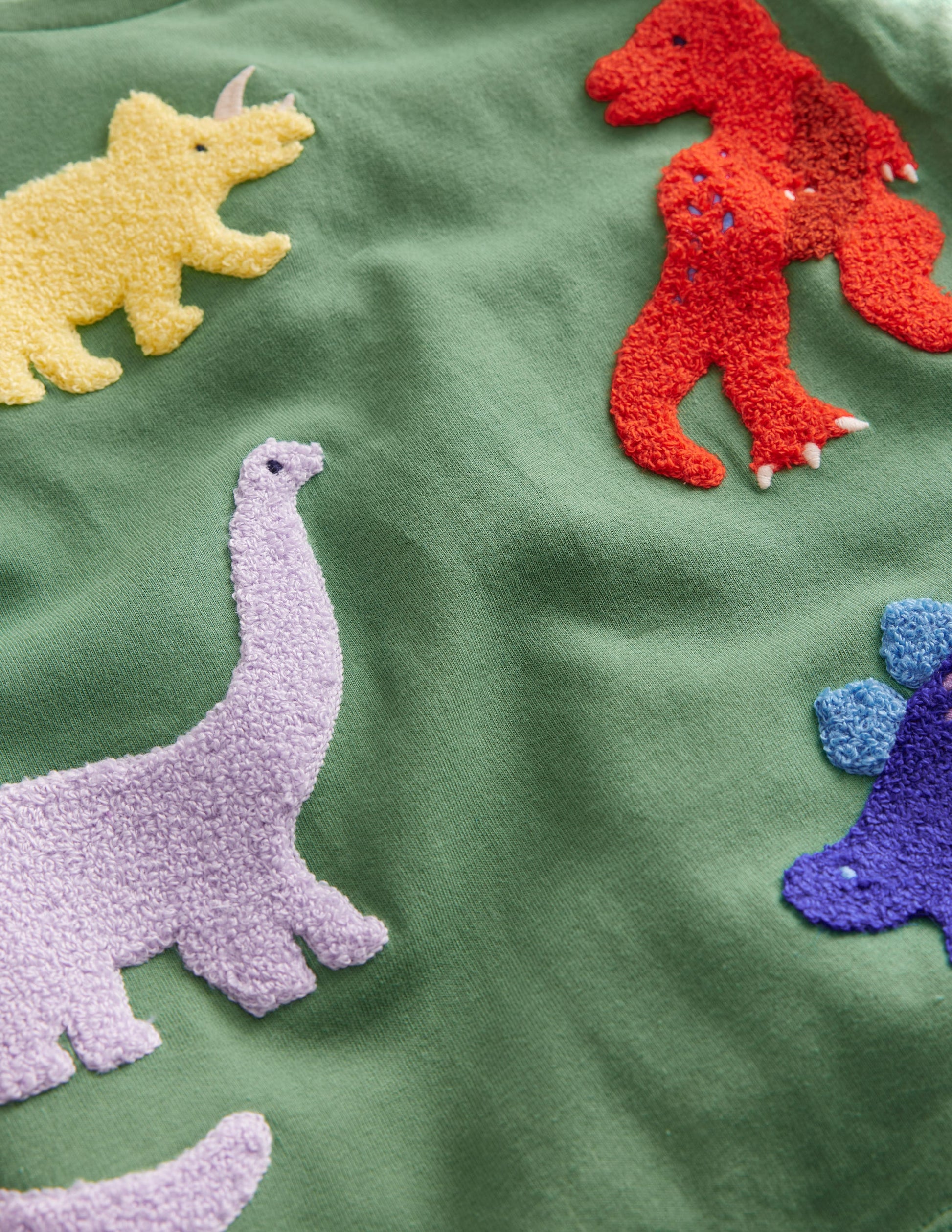 Dino-T-Shirt aus Bouclé-Rosmaringrün Dinosaurier-3
