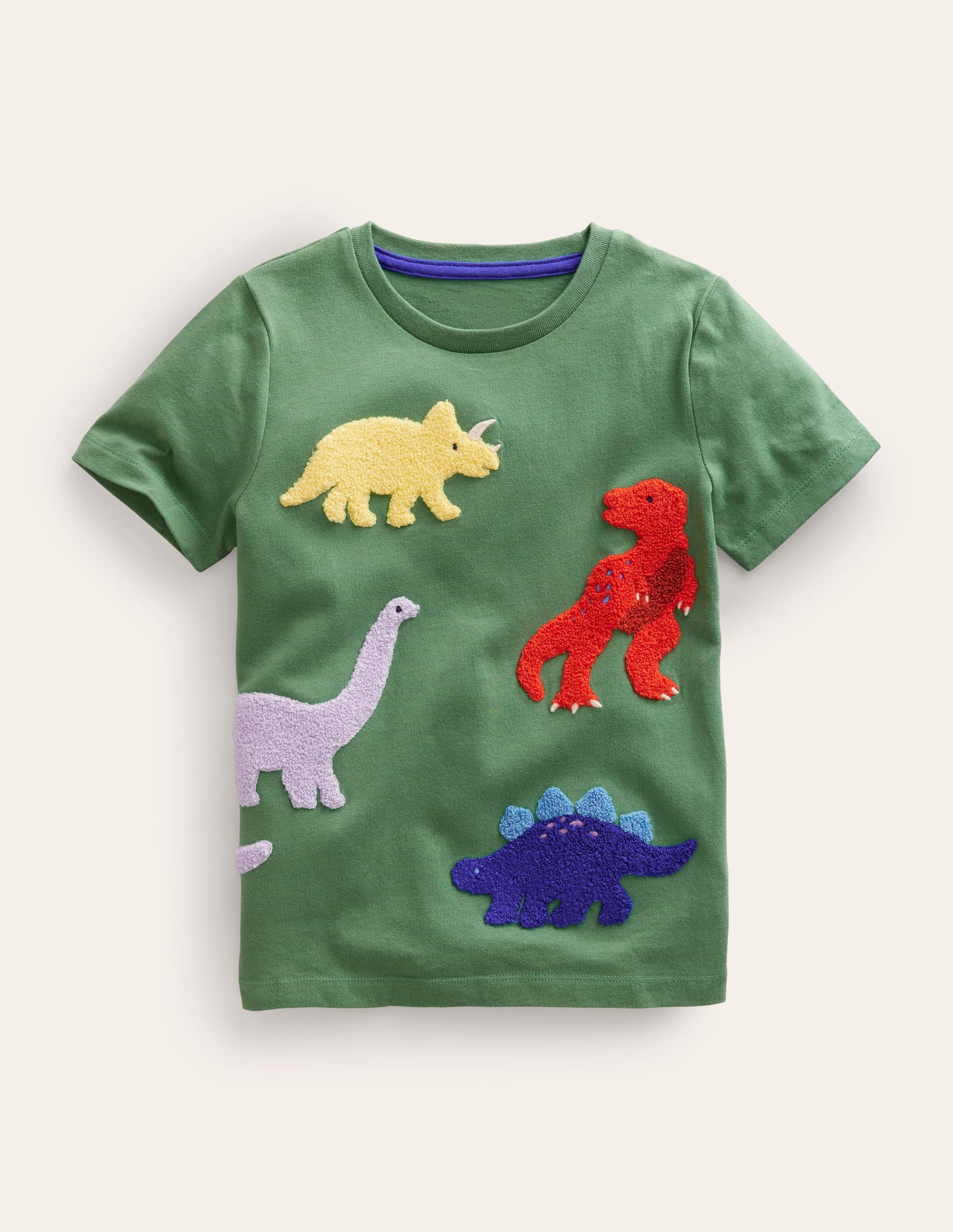 Dino-T-Shirt aus Bouclé-Rosmaringrün Dinosaurier-1