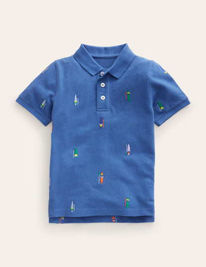 Embroidered Piqué Polo Shirt-Blue Paddle Boards