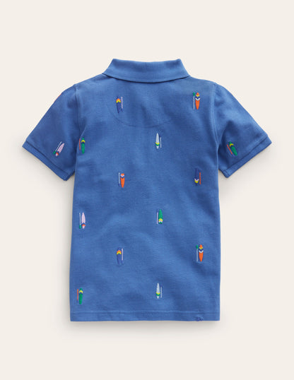 Embroidered Piqué Polo Shirt-Blue Paddle Boards