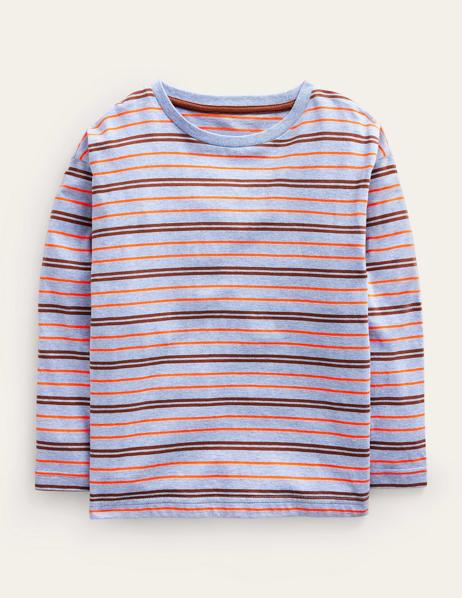 Langärmliges Neon-T-Shirt-Blau Meliert/Neon-Orange-1