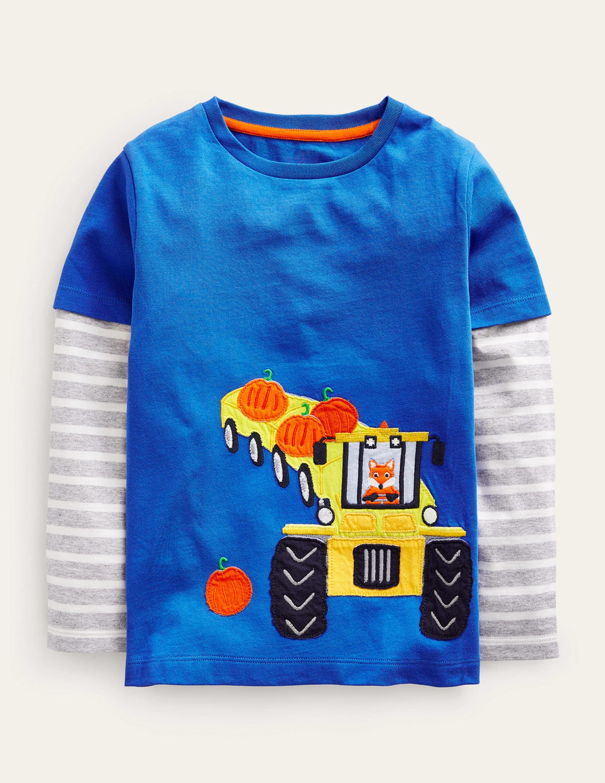 Appliqué Mock Sleeve T-Shirt-Delft Blue - Image 1