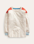 T-Shirt mit strukturierten Details-Haferbeige Meliert