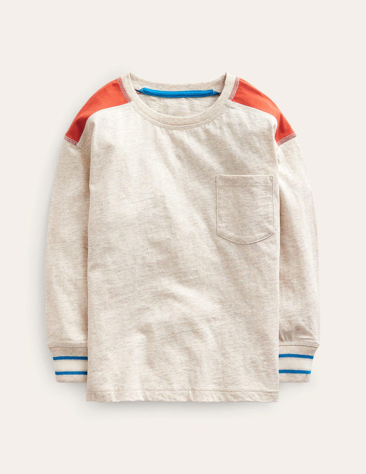 T-Shirt mit strukturierten Details-Haferbeige Meliert-1
