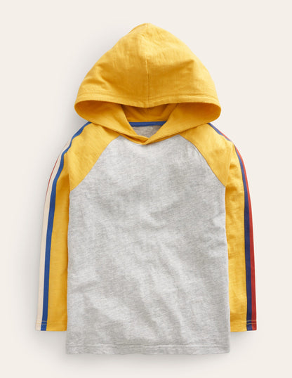 Hooded Raglan T-shirt-Grey Marl/Honeycomb Yellow