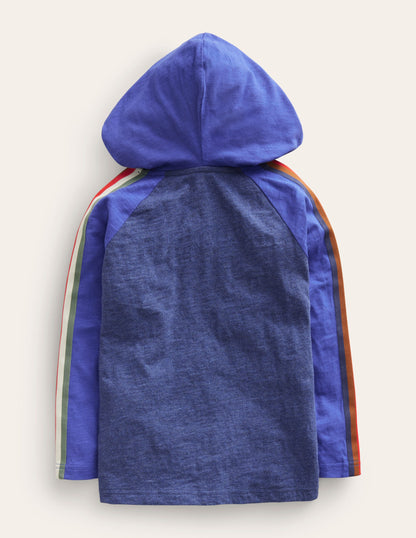 T-Shirt mit Raglanärmeln und Kapuze-Marineblau Meliert/Brillantblau-2