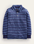 Stripe Long Sleeve Slub Polo-Blue