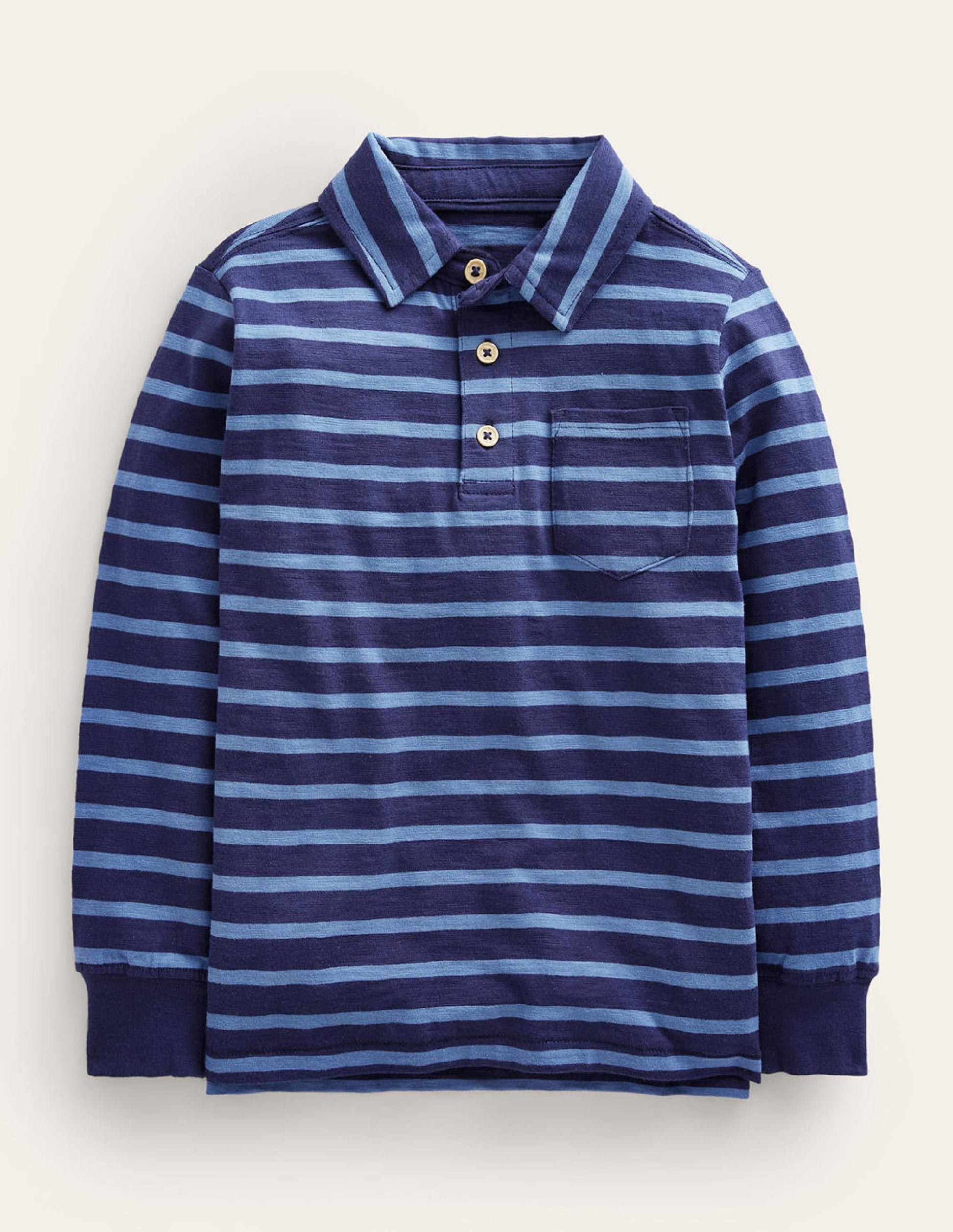 Stripe Long Sleeve Slub Polo-Blue-1