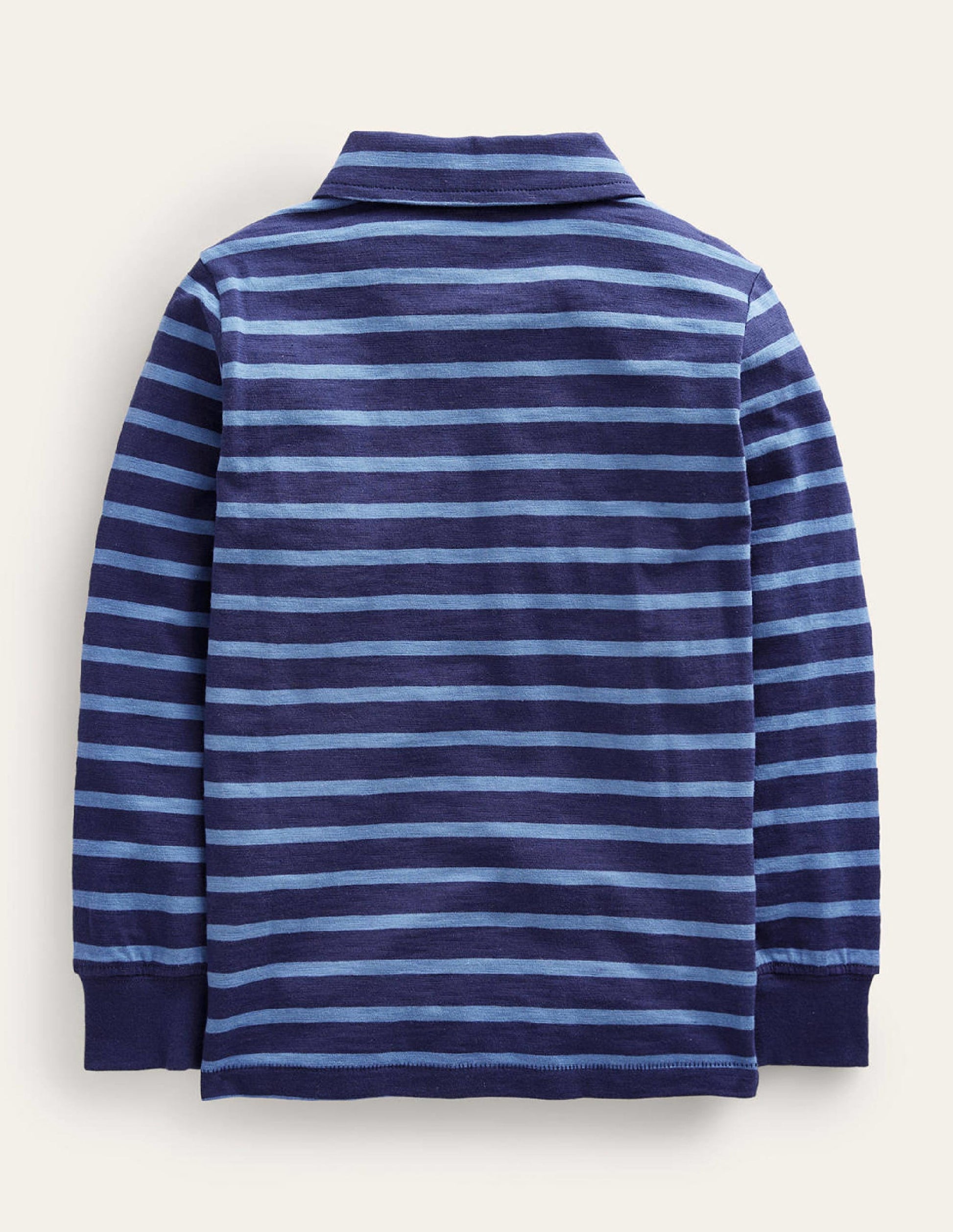 Stripe Long Sleeve Slub Polo-Blue-2