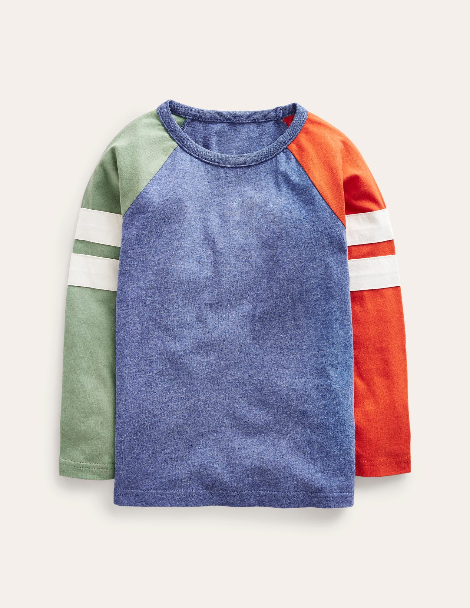 Raglan-T-Shirt mit Blockfarben-Blau/Grün/Orange Meliert - Image 1