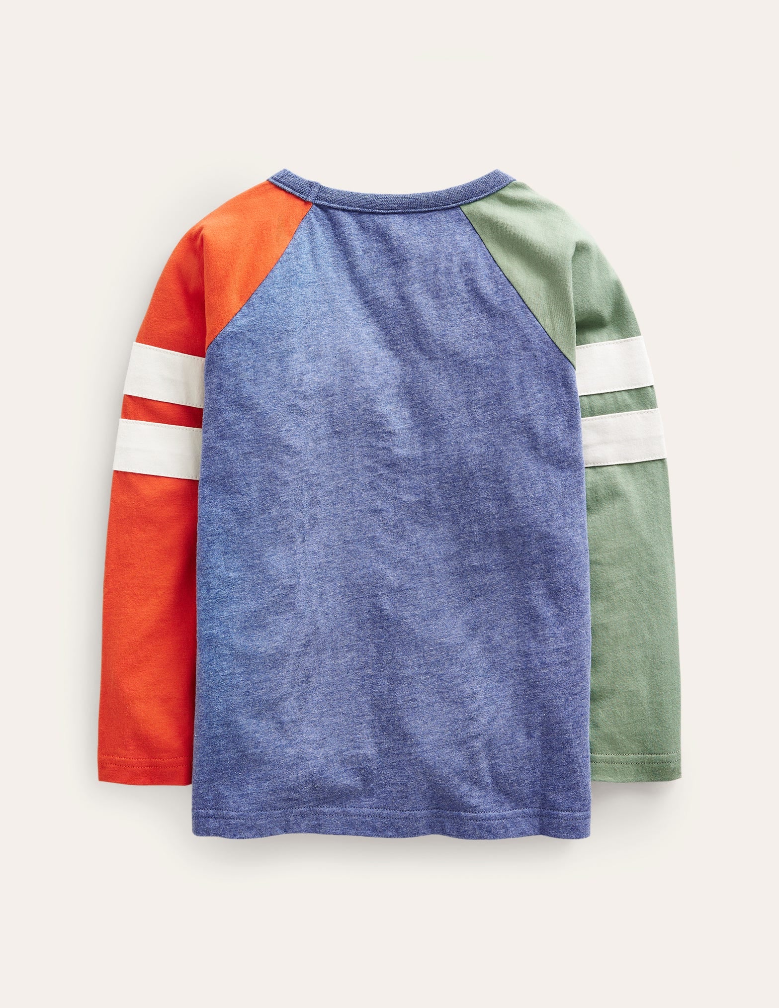 Raglan-T-Shirt mit Blockfarben-Blau/Grün/Orange Meliert-2