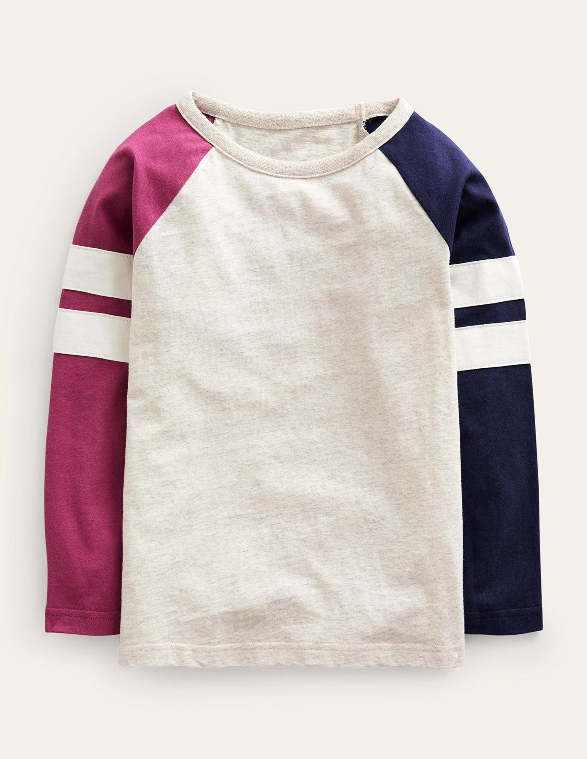 Raglan-T-Shirt mit Blockfarben-Haferbeige/Marineblau/Beere Meliert - Image 1