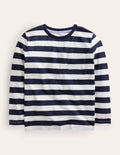 Langärmliges T-Shirt in gewaschener Optik-Französisches Marineblau/Naturweiß Gestreift