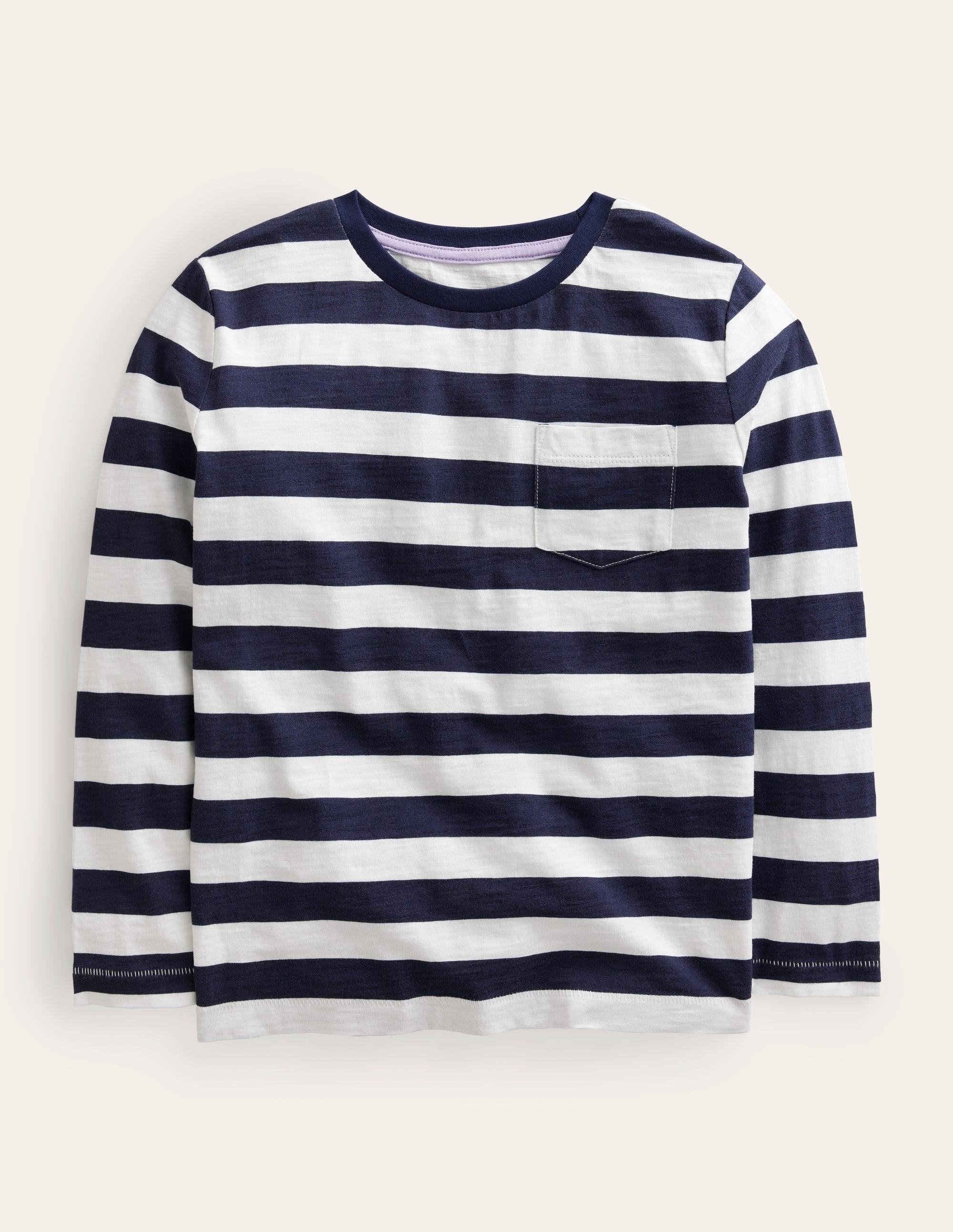 Langärmliges T-Shirt in gewaschener Optik-Französisches Marineblau/Naturweiß Gestreift - Image 1