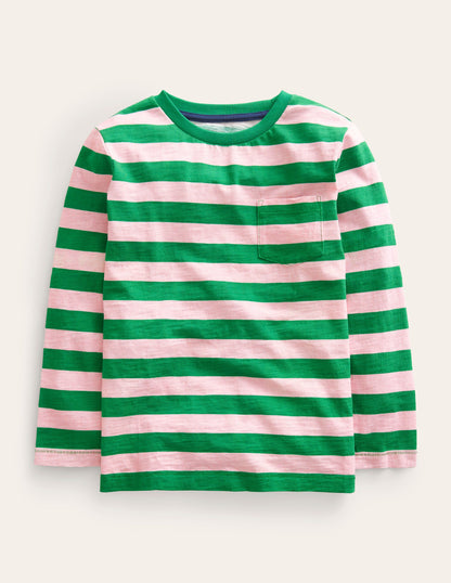 Langärmliges T-Shirt in gewaschener Optik-Französisches Rosa/Tiefgrün