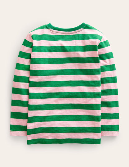 Langärmliges T-Shirt in gewaschener Optik-Französisches Rosa/Tiefgrün
