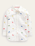Embroidered Oxford Shirt-Ivory Dinosaur