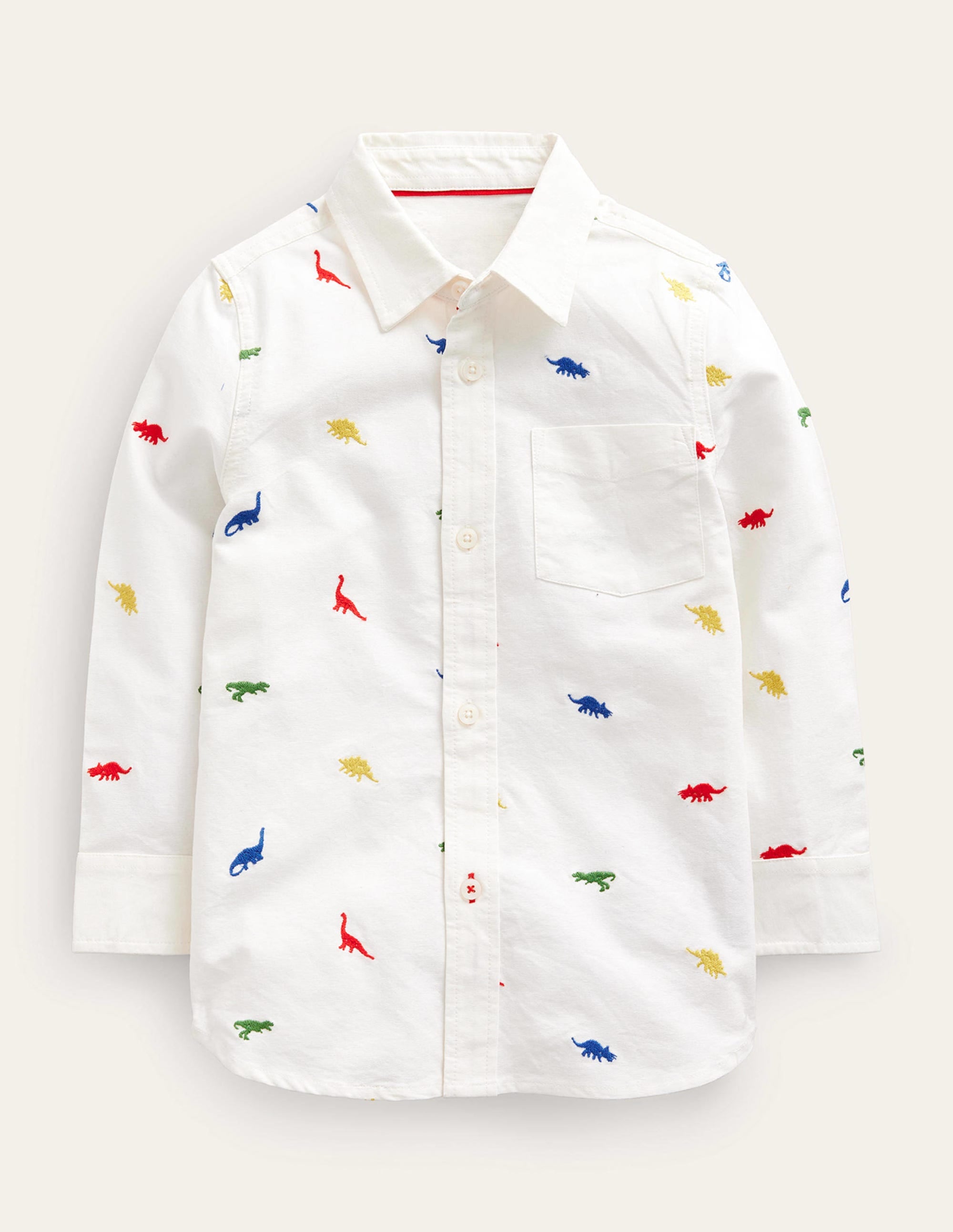 Embroidered Oxford Shirt-Ivory Dinosaur - Image 1