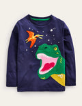 T-shirt à appliqué dinosaure-Dinosaure bleu marine universitaire