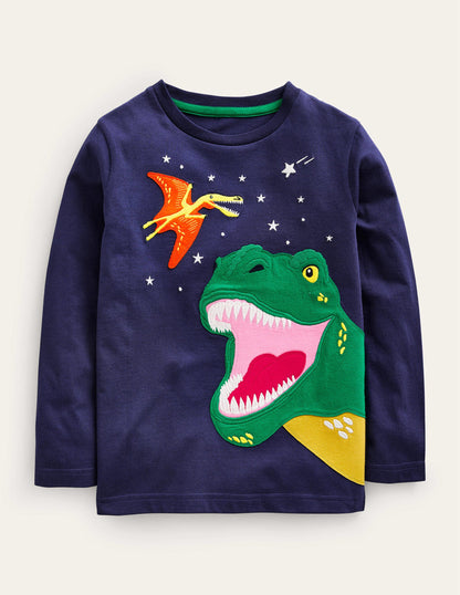 Dinosaur Appliqué T-shirt-College Navy Dino