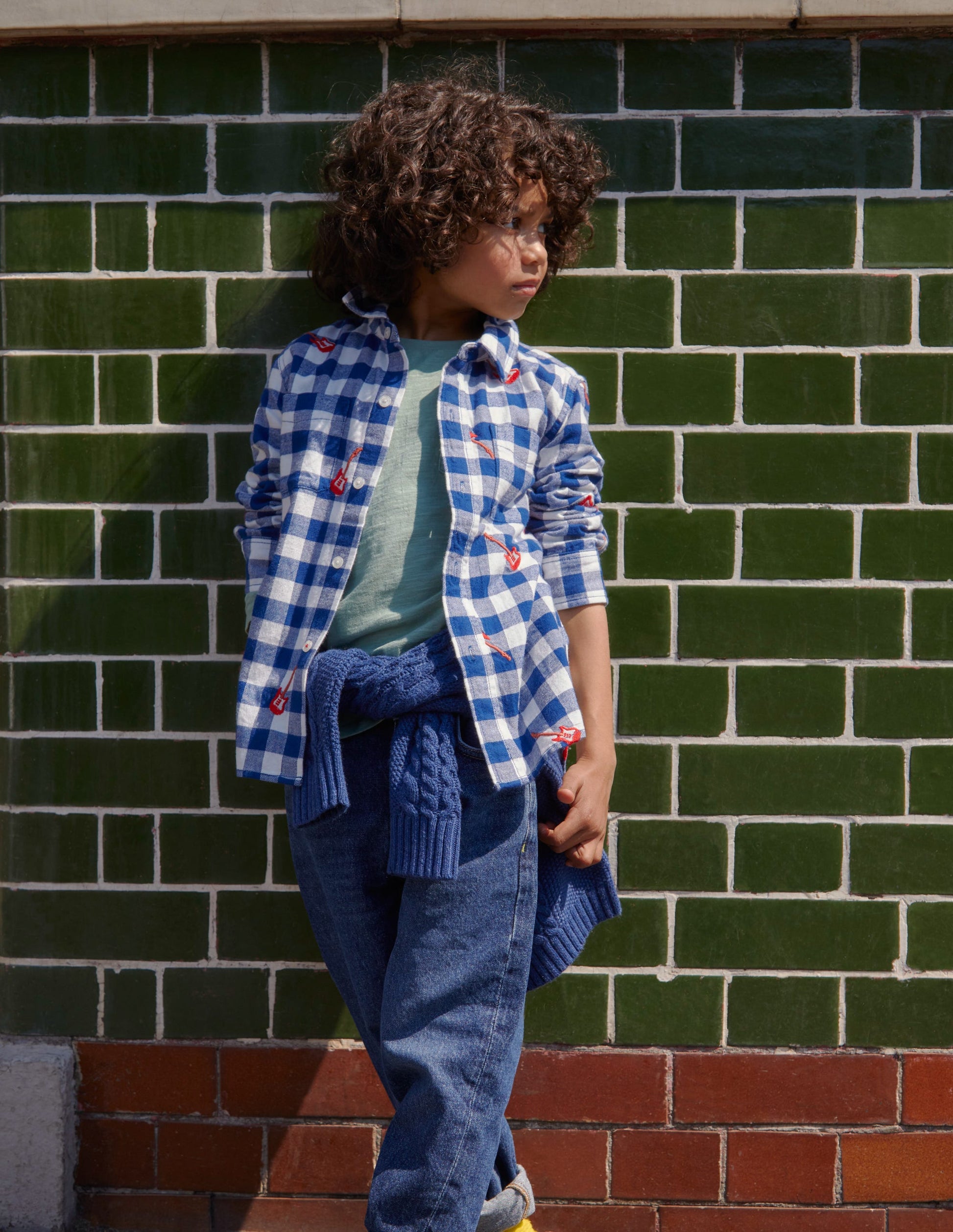 Embroidered Flannel Shirt-Gingham Guitar-4