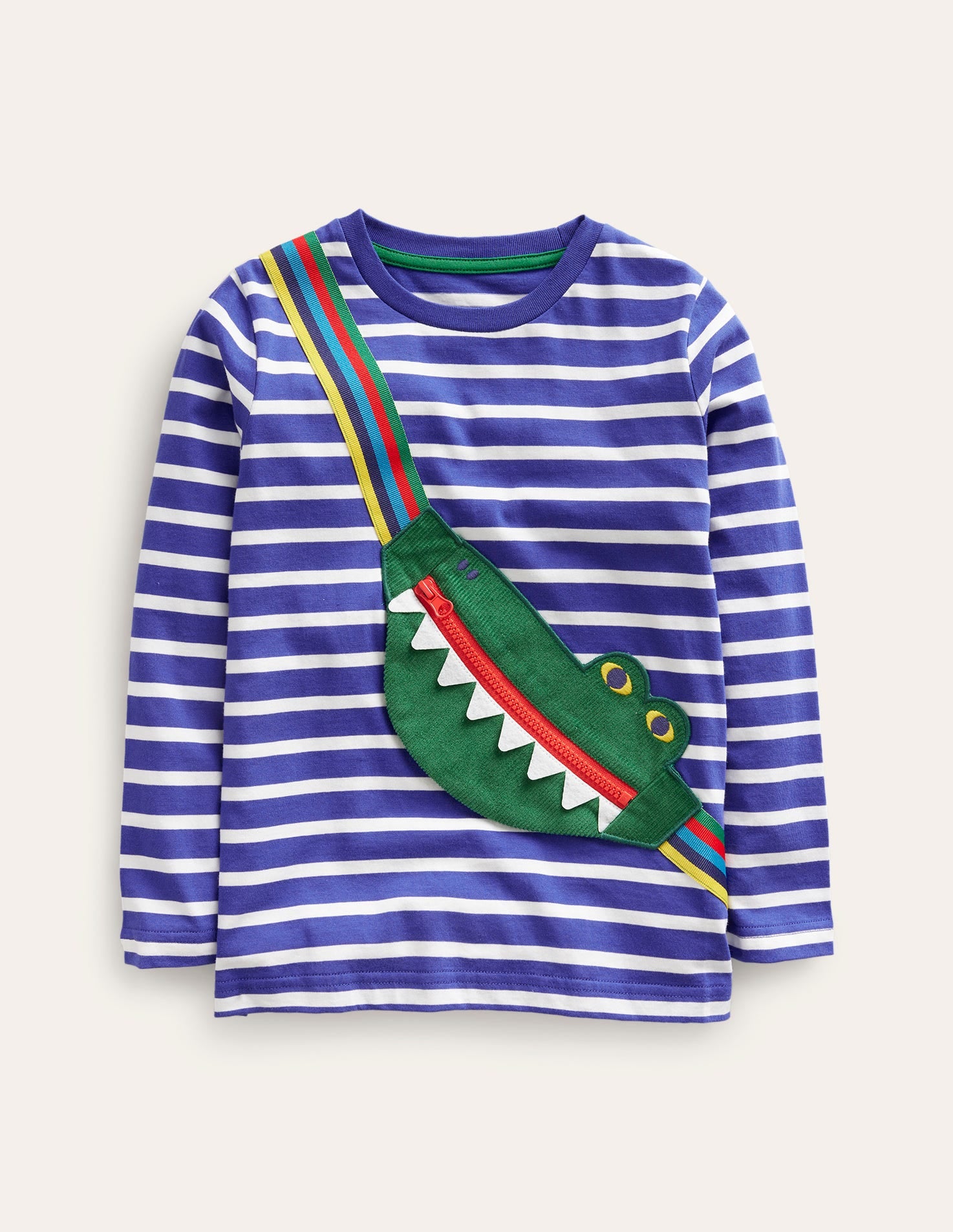 T-Shirt mit originellem Taschenaufdruck-Blau/Naturweiß Gestreift-1