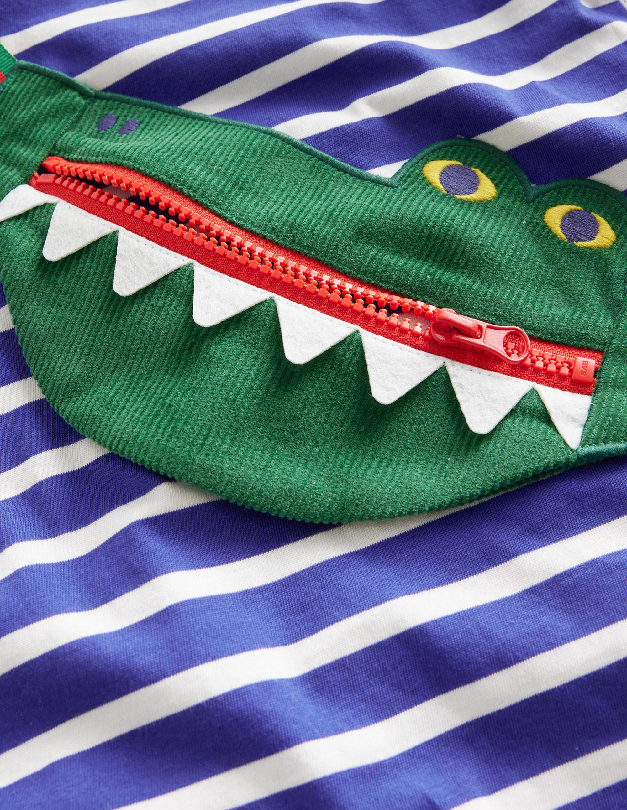 T-Shirt mit originellem Taschenaufdruck-Blau/Naturweiß Gestreift - Image 3