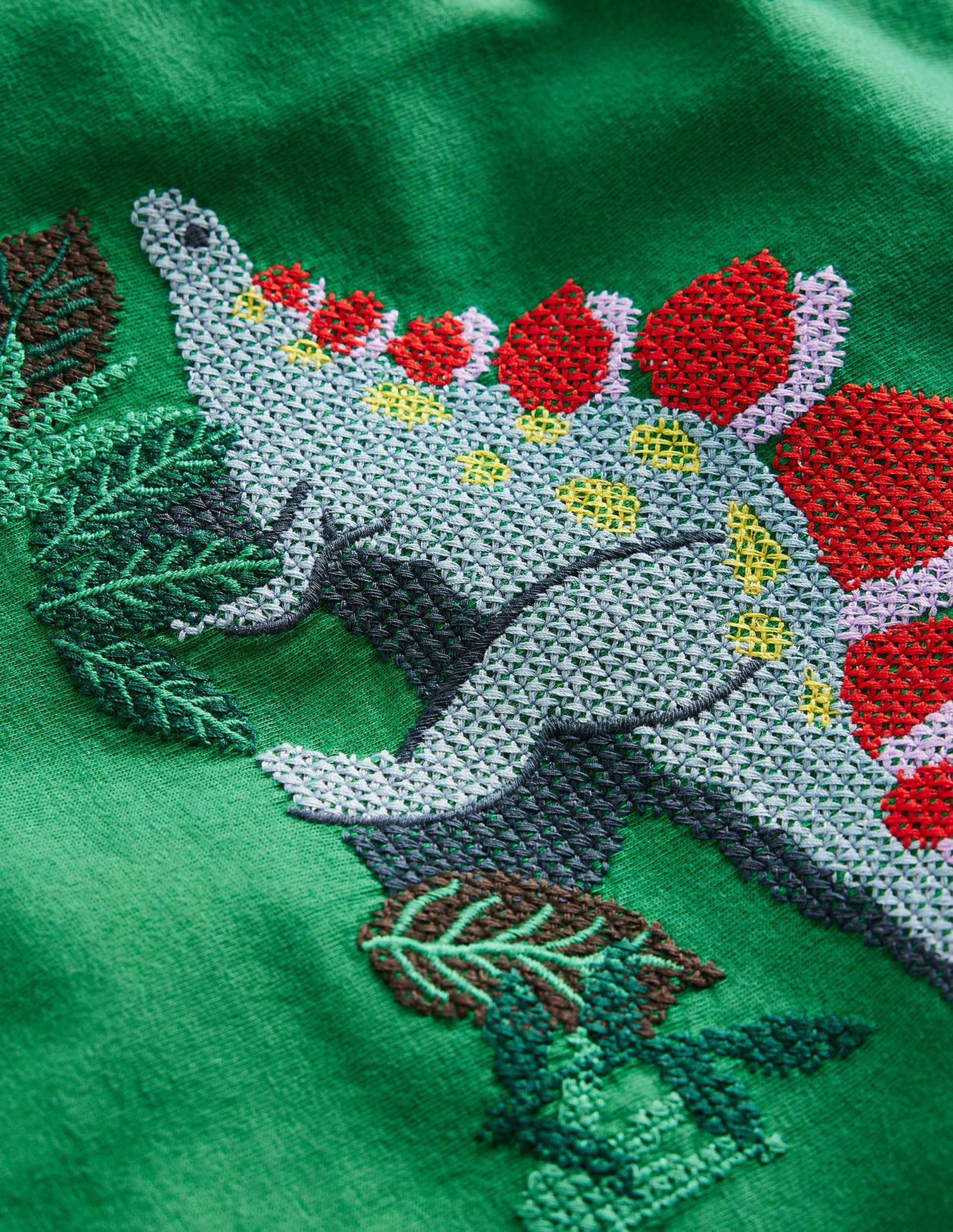 T-shirt à dino en point de croix-Dinosaure vert profond-3