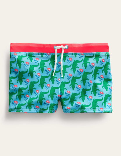 Short de bain-Motif Crocodile Woodblock aigue-marine-1