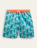 Swim Shorts-Aqua Crocodile Woodblock